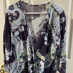 Chico's Easywear Floral & Paisley Cardigan in Purple and Blue